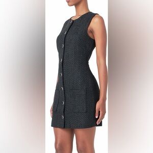 NEW Endless Rose Sleeveless Black Tweed Button Down Mini Dress Sz M